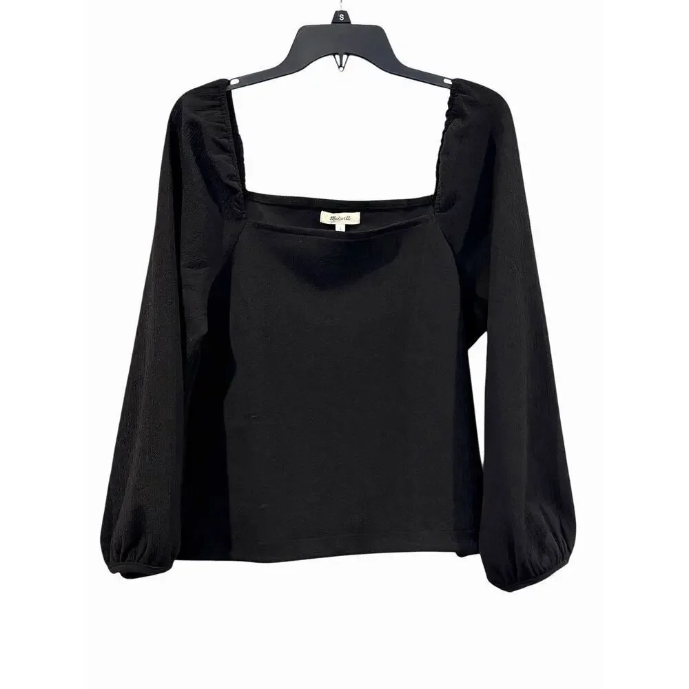 Madewell Crepe Black Square Neck Women’s Large Puff Sleeve Romantic